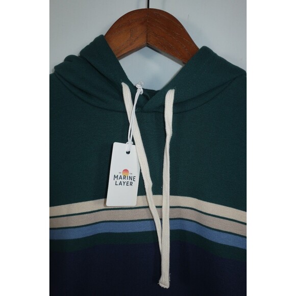 Marine Layer Archive Cloud 9 Sweatshirt Hoodie Colorblock Navy Green Small NEW - Picture 4 of 10